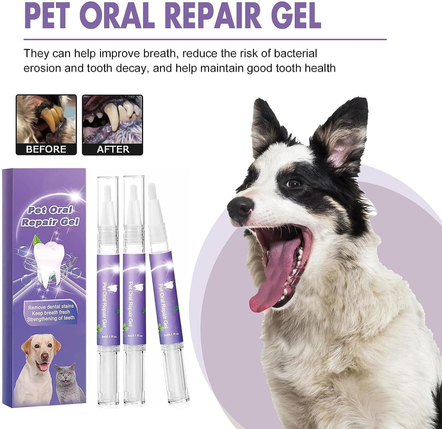 3Pcs Pet Oral Repair Gel, Pet Oral Restoration Whitening Gel, Pet Teeth Care Gel Cleaner Teeth & Fresher Breath, Without Brushing