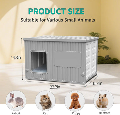 Plastic Cat House Outdoor & Indoor, Feral Cat Houses with Mat, Waterproof Outdoor Cat House for Feral Cats, Outside Cat Shelter for Small Pet, Assemble and Clean Easily