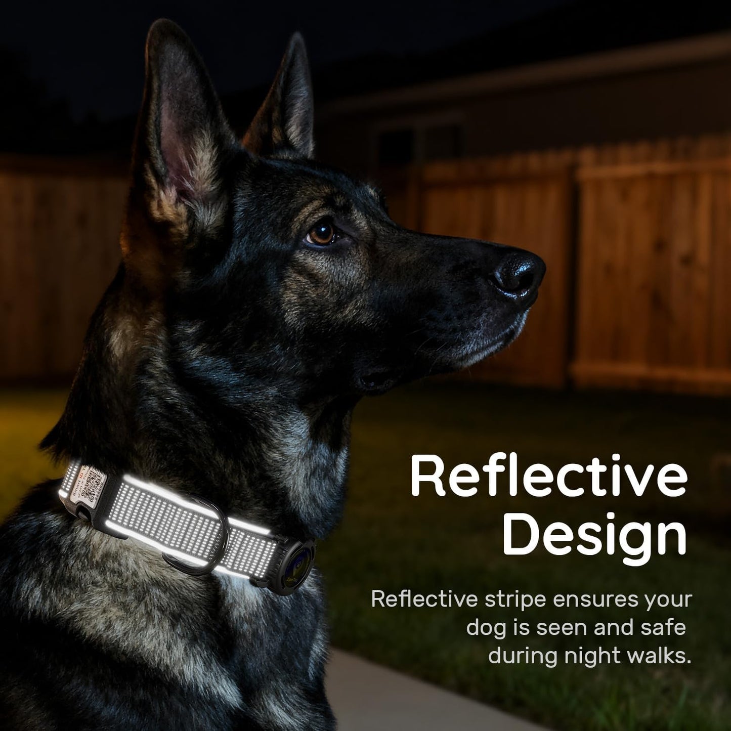 for Airtag Dog Collar with Air Tag Holder Waterproof, Ultra-Reflective, Nylon Padded with QR Code Buckle for Large Dogs (Black, L)