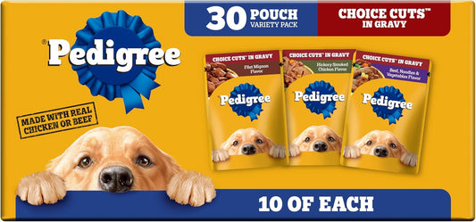 Pedigree Choice Cuts in Gravy Adult Soft Wet Dog Food Variety Pack, 3.5 oz. Pouches, 30-Count