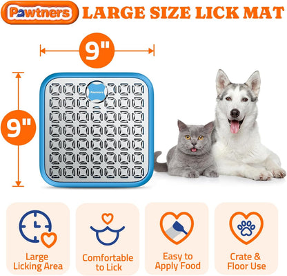 Lick Mat for Dogs & Cats, Stainless Steel Pet Slow Feeder for Crate Boredom & Anxiety Reduce, Cat Licking Pads with Spatula & Scrubbing Brush, Blue