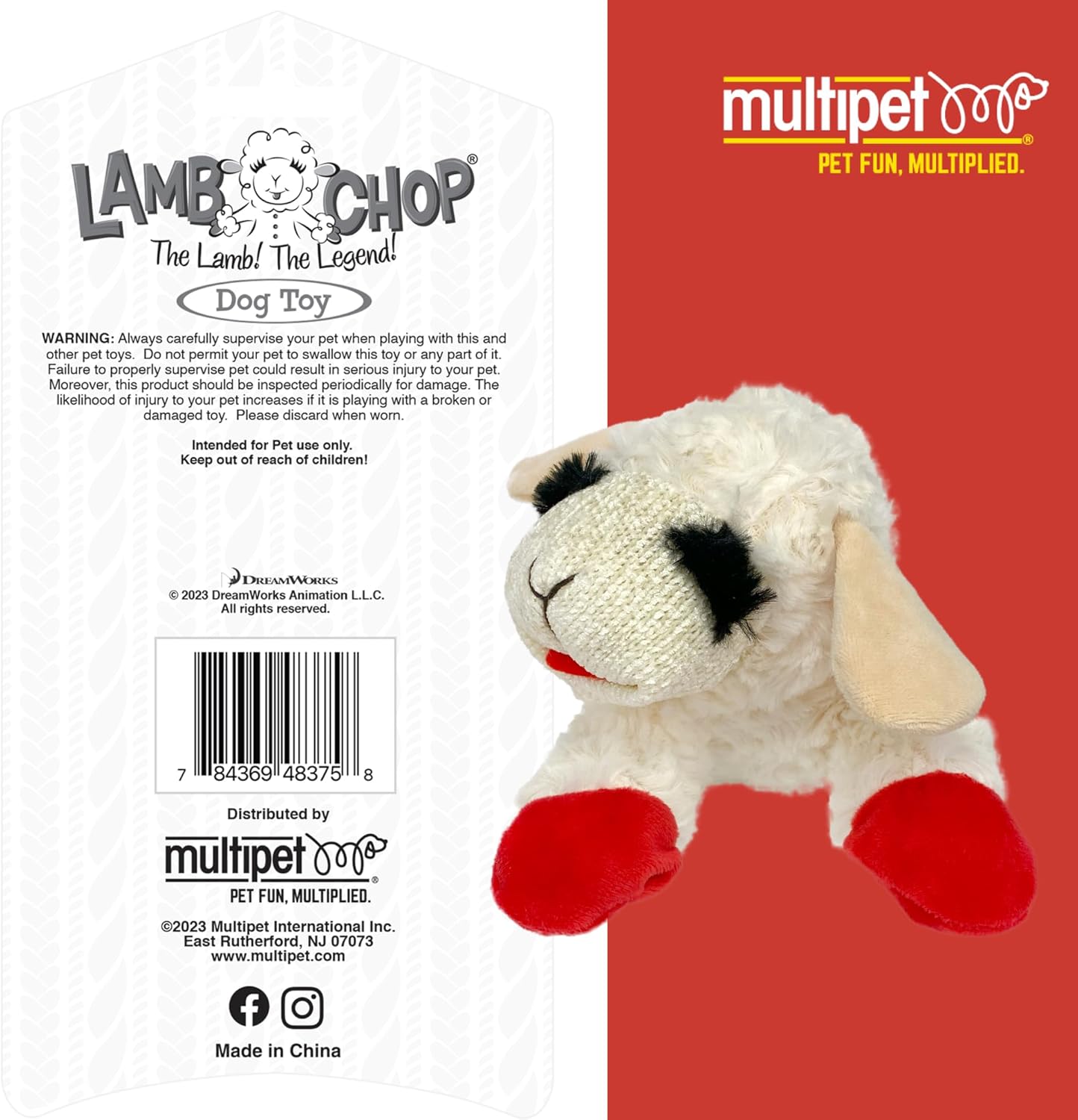 Multipet Mini Lamb Chop Officially Licensed, Plush, Squeak Pet Toy (White, 10')
