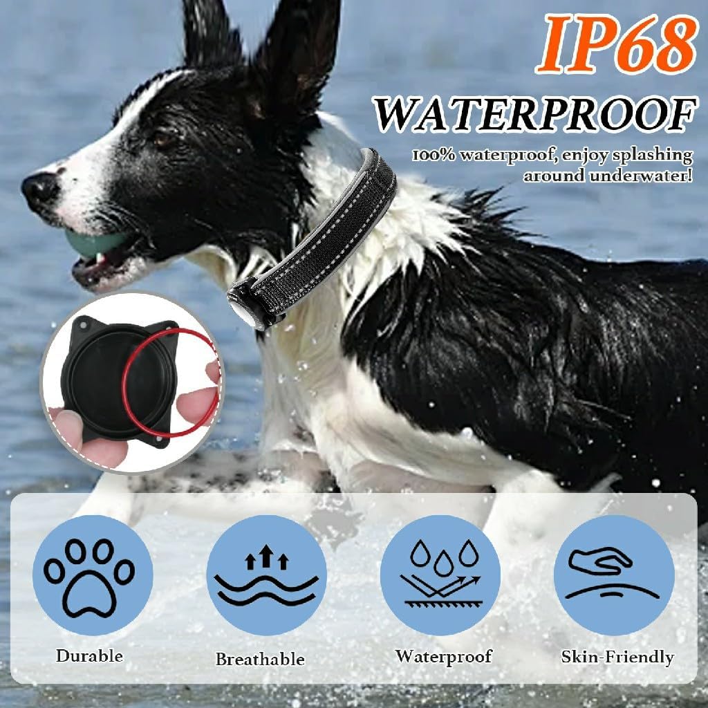 Upgraded AirTag Dog Collar, IP68 Waterproof Dog Collar with Apple Air Tag Holder, Reflective Adjustable Heavy Duty Dog Collars with Soft Padded for Small, Medium and Large Dogs,Black, L