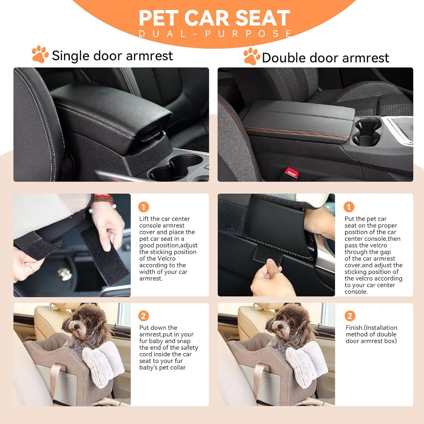 Dog Car Seat for Small Dog Center Console Seat Pet Booster Seat for Car Puppy Car Seat for Small Dogs(Champagne+Khaki)