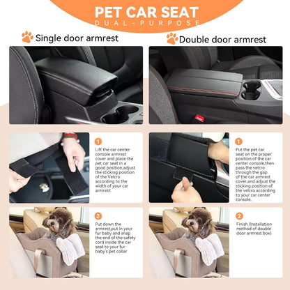 Dog Car Seat for Small Dog Center Console Seat Pet Booster Seat for Car Puppy Car Seat for Small Dogs(Champagne+Khaki)