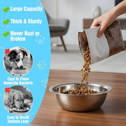 SHENLIU 12 Pcs Stainless Steel Dog and Cat Bowl, 8" Metal Food and Water Dish, Basic Pet Feed Bowl for Large Medium Small Dog, 47 OZ Replacement Bowls for Elevated Stand Kitten Puppy, Dishwasher Safe