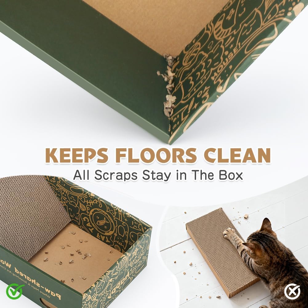 6 Pack Cat Scratch Pad with Box, Cardboard Cat Scratcher for Indoor Cats, Reversible Scratching Board with Lounge Bed for Small Medium Cats & Kittens