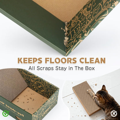 6 Pack Cat Scratch Pad with Box, Cardboard Cat Scratcher for Indoor Cats, Reversible Scratching Board with Lounge Bed for Small Medium Cats & Kittens