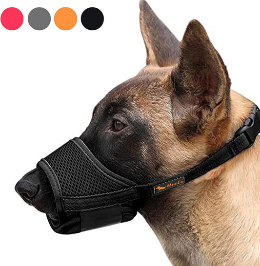 HEELE Dog Muzzle,Soft Nylon Muzzle Anti Biting Barking Chewing,Air Mesh Breathable Drinkable Adjustable Loop Pets Muzzle for Small Medium Large Dogs 4 Colors 4 Sizes (Black, M)