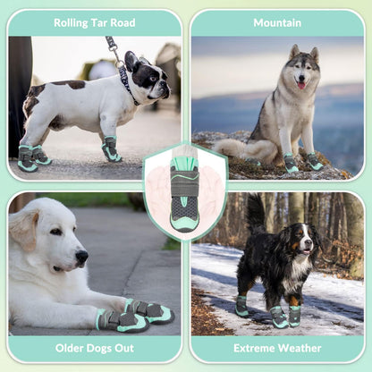 SlowTon Dog Shoes for Large Small Medium Dogs - Breathable Dog Boots for Summer Hot Pavement, Paw Protector for Outdoor Walking Winter Snow, Anti-Slip Rubber Dog Booties for Hardwood Floor (Green, 6)