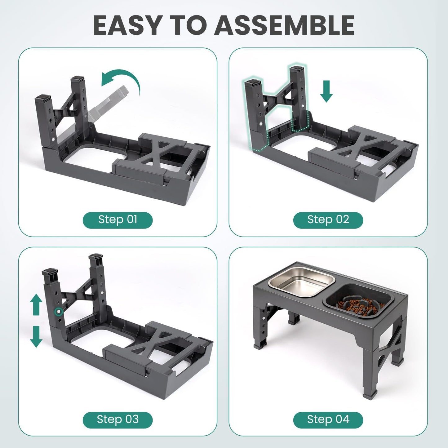 Niubya Elevated Dog Bowls, with Slow Feeder Bowl and Stainless Steel Dog Food Bowl, Raised Dog Bowls Adjusts to 5 Heights (3.15", 8.66", 9.84",11.02", 12.2") for Small Medium and Large Dogs