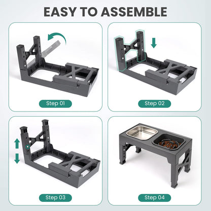 Niubya Elevated Dog Bowls, with Slow Feeder Bowl and Stainless Steel Dog Food Bowl, Raised Dog Bowls Adjusts to 5 Heights (3.15", 8.66", 9.84",11.02", 12.2") for Small Medium and Large Dogs