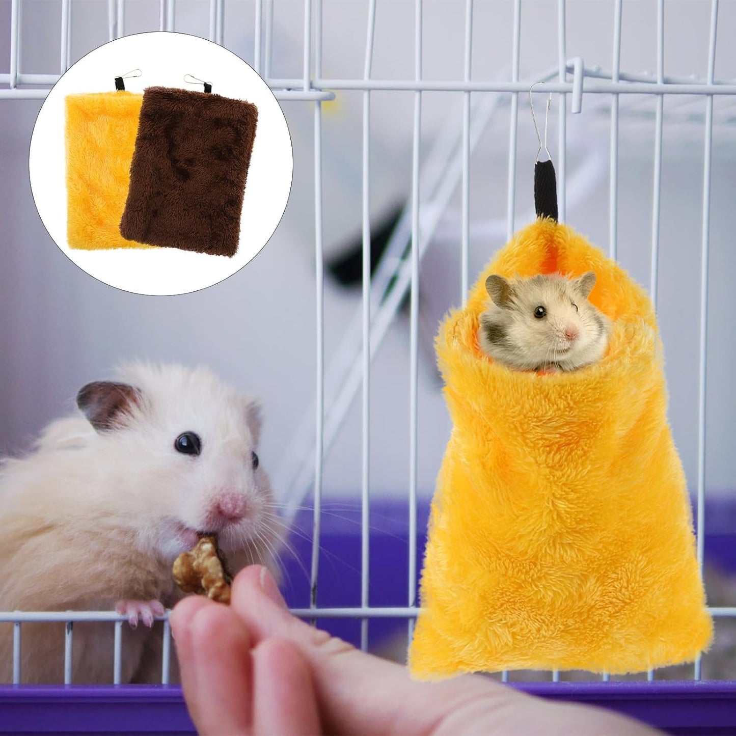 2Pcs Hamster Sleeping Bags and Squirrel Hanging Nests, Warm Flannel Pet Hammocks Cotton Lining, Portable Small Animal Beds for Cozy Cage Comfort