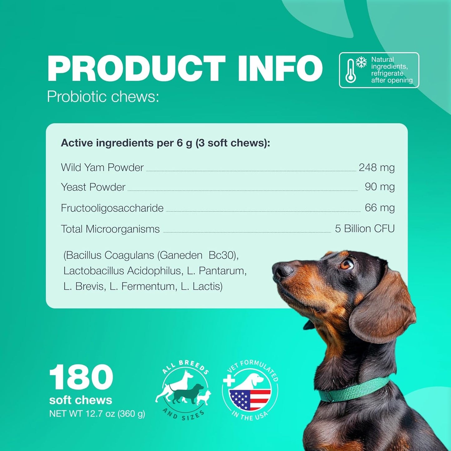 Dog Probiotic Chews with Digestive Enzymes - Probiotics for Dogs, Yeast Powder, Gut Health, Digestion, Immunity, Yeast Balance, Allergies Support - Gut Flora - All Breeds Canine Soft Chews