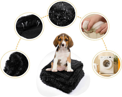 Black Fluffy Waterproof Caling Blanket for Big Dogs Fuzzy Long Faux Fur Pet Blankets for King Size Bed Covers (Black,XL-85x57in)