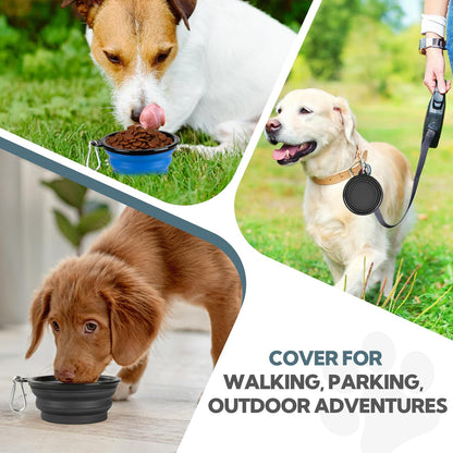 Dog Bowl Collapsible, 2 Pack Portable Foldable Travel Water Bowl Food Dishes with Carabiner Clip for Traveling, Hiking, Walking(12oz, Small, Blue+Black)