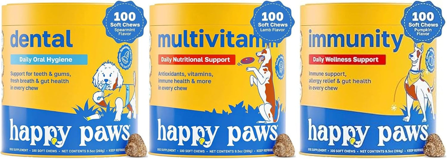 The Sparkle Smile Set – Dog Dental, Immune & Multivitamin Chews – with Coconut Oil, Probiotics, Mushrooms & Sea Kelp – Vegan, Natural, Non GMO Soft Chews, Lamb & Spearmint Flavor