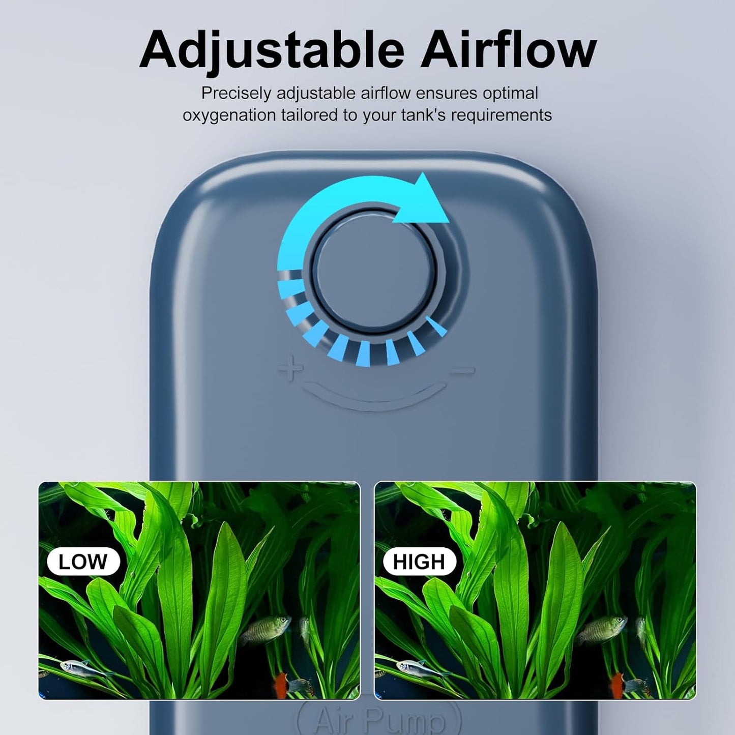 Aquarium Air Pump, Dual Outlet Quiet Oxygen Aerator Pump for Fish Tanks, Adjustable Air Valve Complete Bubbler Kit for Small Aquariums