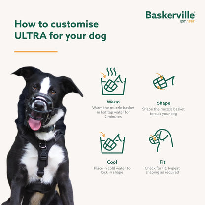 BASKERVILLE Ultra Dog Muzzle- Black Size 4, Perfect for Medium Dogs, Prevents Chewing and Biting, Basket allows Panting and Drinking-Comfortable, Humane, Adjustable, Lightweight, Durable