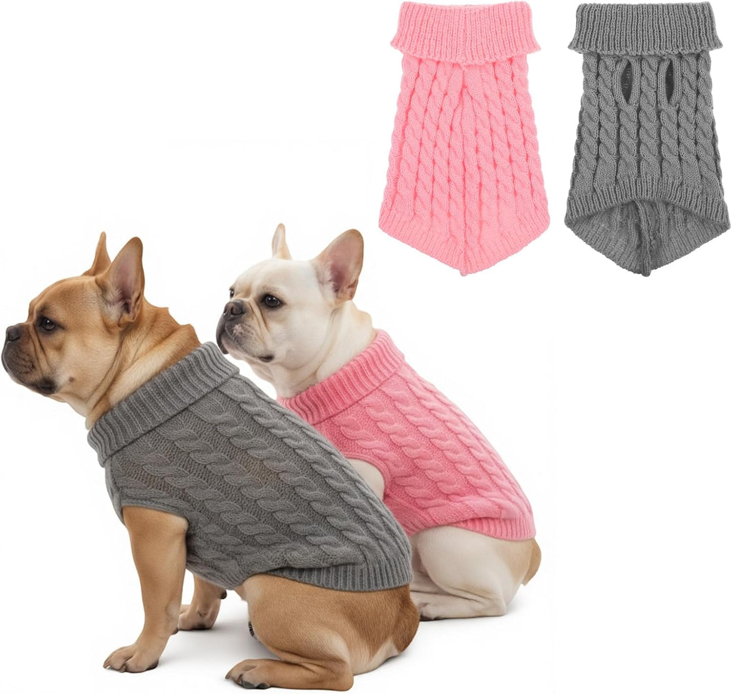 2 Pack Dog Sweaters for Medium Dogs, Soft Knitted Puppy Sweater Pet Warm Clothes in Winter Cold Weather Pullover Design Medium Dog Sweater for Boy Girl Dogs Cats (Grey, Pink)