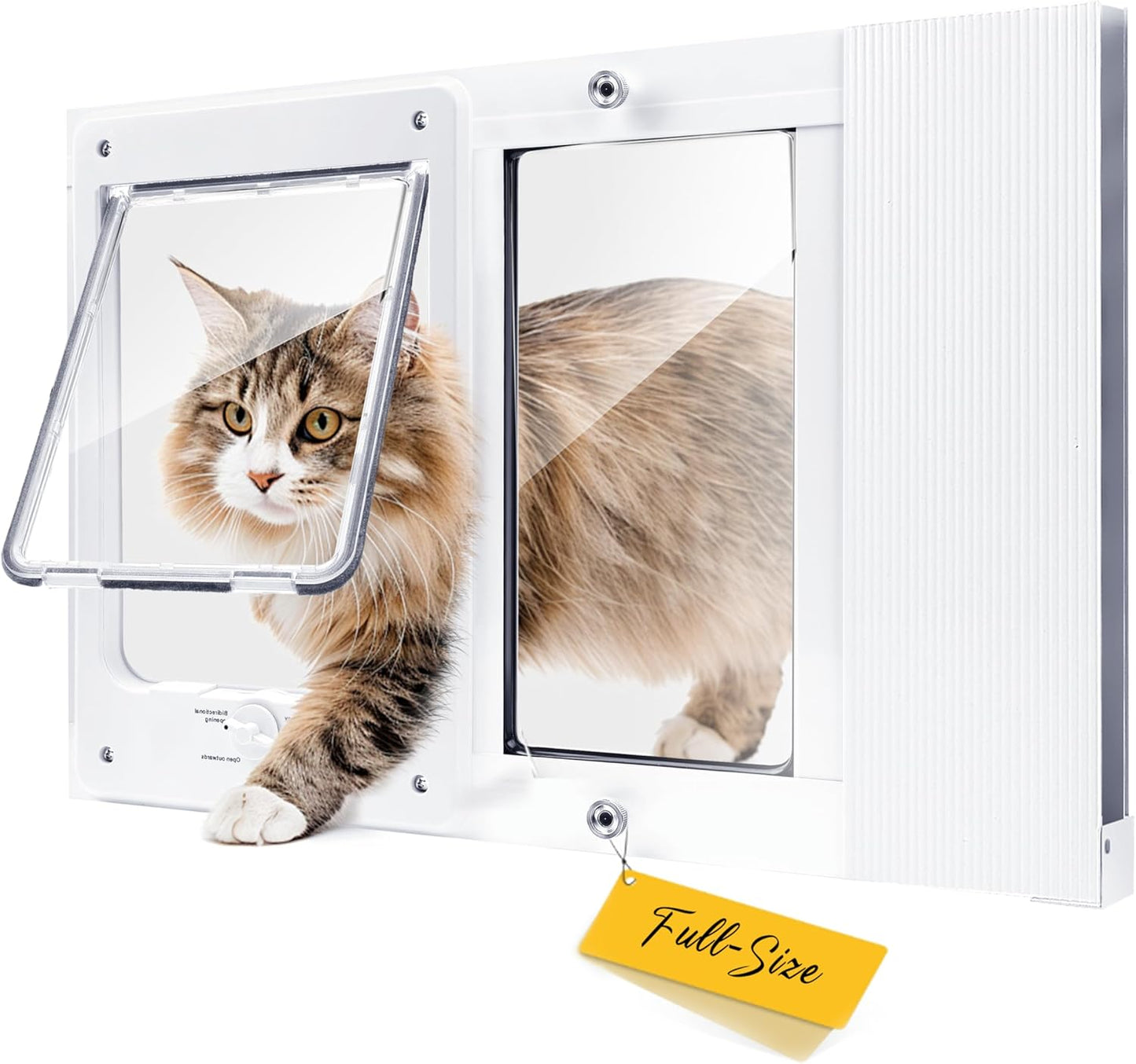 Full-Size Window Pet Door for Cats & Small Dogs, Width Adjustable Fits Sliding Windows, 10-Min Install, Aluminum Frame, HD High-Transparency Glass, Weatherproof Design, Magnetic Close