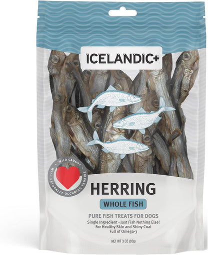 Icelandic+ Whole Fish Herring - 3oz Bag - Dog Treats, Pure Wild-Caught & Air-Dried, Single Ingredient Snack, Pet Chew, Just The Fish Nothing Else