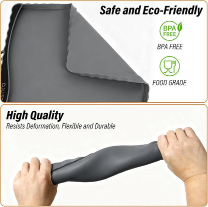 Dog Food Mat 20" x 15", Waterproof Silicone Pet Feeding Mat with Raised Edge & Residue Pocket, Non-Slip Bowl Mat for Dog Cat Food and Water, Easy to Clean Floor Protector