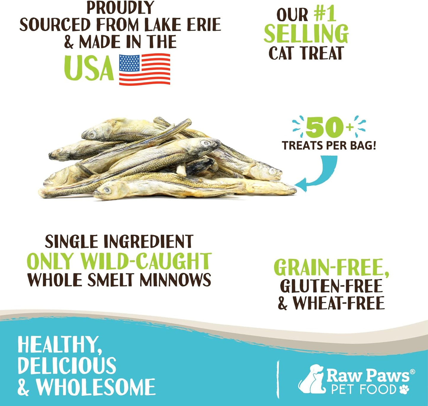 Raw Paws Smelt Freeze Dried Minnows for Cats & Dogs, 2-oz - Made in USA - Freeze Dried Fish for Cats - Single Ingredient Fish Dog Treats - Minnows Dog Treats