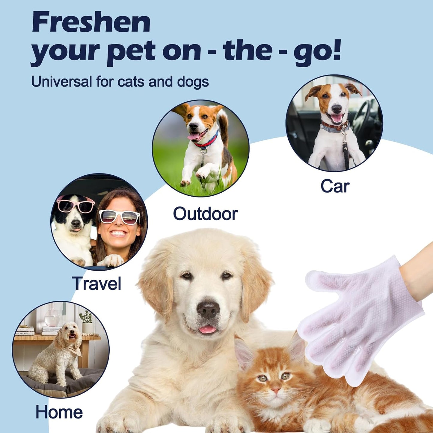 Pet Glove Wipes for Dogs, Dog Cleaning Gloves with Coconut Scented, Dual-Sided Pet Gloves Grooming for Cats with Wipes, Dog Cleaning Gloves Wipes for Daily Care and Travel, 6 Count