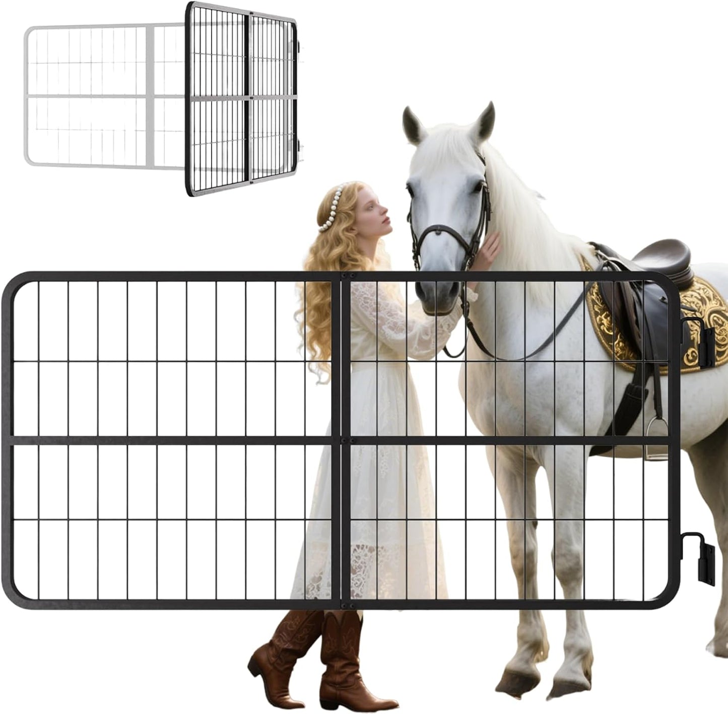 Stall Guards for Horses, 4 inches Thickened Horse Stall Gates for Anxiety Horses, Heavy Duty Steel Yoke Design Fits Standard Barn Doorways, Stall & Muck Supplies (48 x 24)