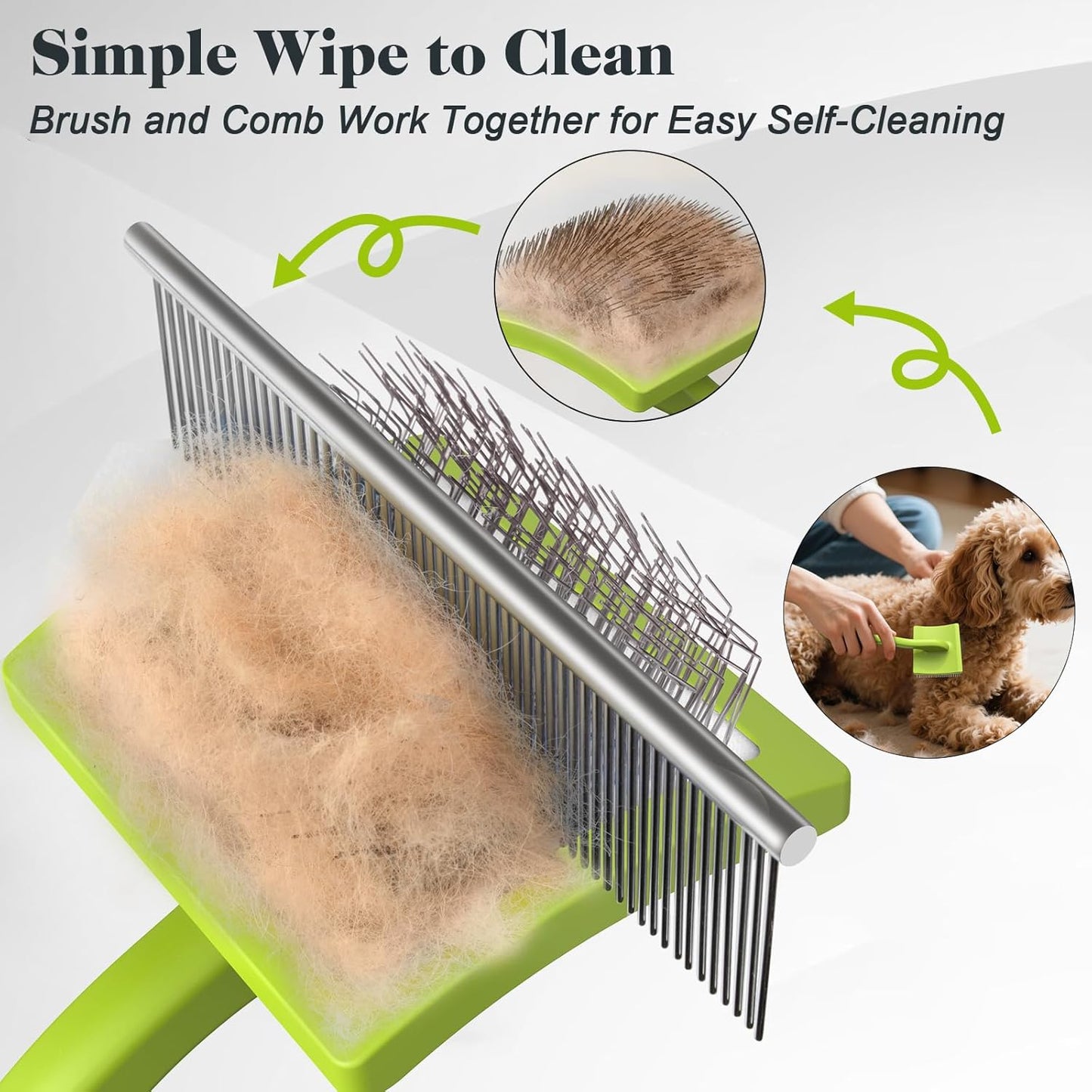 2PCS Slicker Brush for Dogs & Pet Comb,Professional Dog Grooming Brush (Goldendoodles,Poodles,Labradoodles) with Extra Long Pins to Effectively Remove Tangles, Knots and Mats (Large Green)