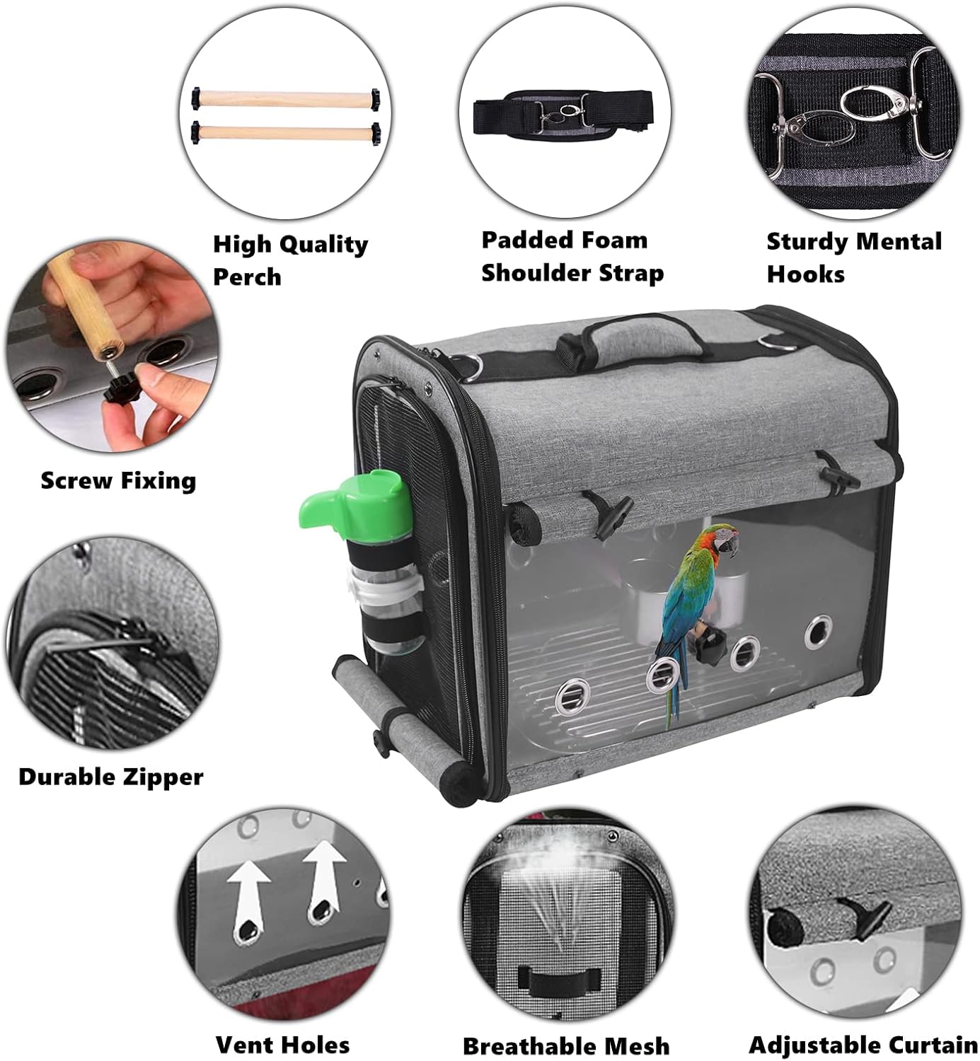 SUERTREE Bird Carrier Bag With Stand, Lightweight Backpack for Parrot, Portable Travel Cage, Pet Transparent Breathable Carrier