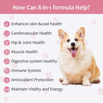 8-in-1 Dog Multivitamin Health Supplement for Joint, Muscle, Cardiovascular, Skin, Gut & Immune System Health-With Vitamins, MSM, Minerals, Hyaluronic Acid & Glucosamine Chondroitin-50 Chews