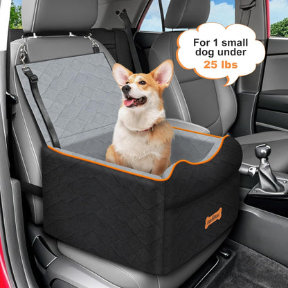 Small Dog Car Seat, Waterproof Dog Booster Seat with Thick Cushion & Safety Leash, Removable Car Back Seat Bed for 1 Small Dogs Under 25lbs, Pet Car Seat for Travel, Black/Gray