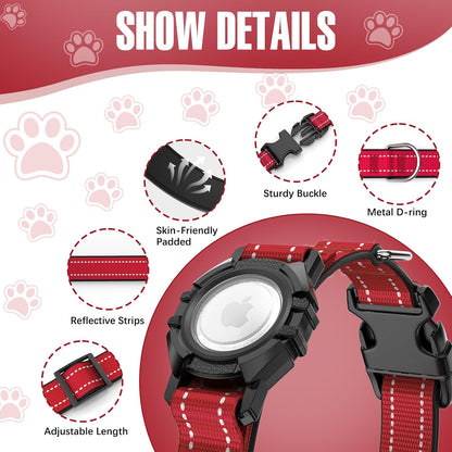 AirTag Dog Collar, Reflective Dog Collar with Airtag Holder, IP68 Waterproof Integrated Air Tag Dog Collars, Ultra-Durable, Comfortable Padded, GPS Tracker Collars for Dogs (Red, M)