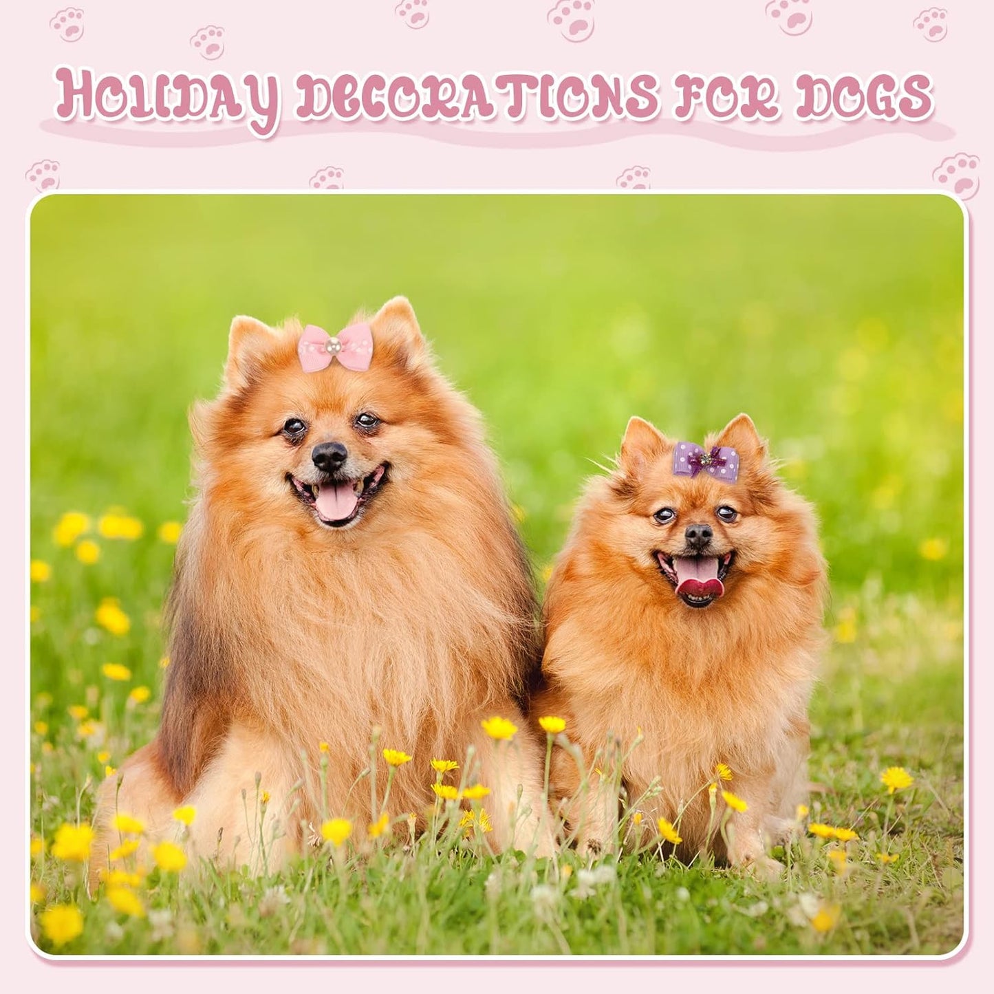 Hanaive 20 Pcs Dog Bows Small Size Dog Hair Bows for Puppy Hair with Rubber Bands Handmade Puppy with Pearls