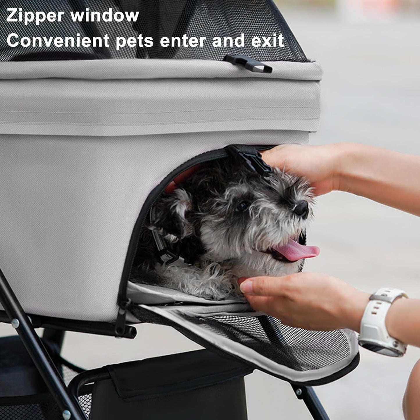 Pet Stroller-Folding 4 Wheels Cat/Dog Stroller for Medium Small Pets with Storage Basket and Cup Holder Suitable for Going Out and Traveling (Grey)