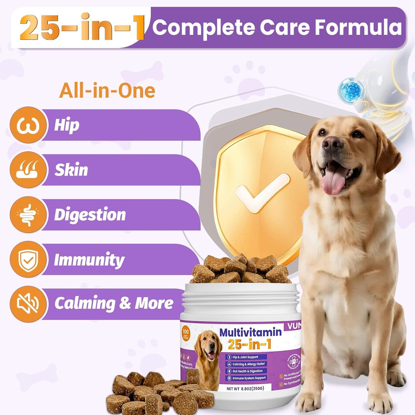 Dog Multivitamin 25 in 1 Chewable Dogs Vitamins Supplements Treats for Pet Omega-3 Glucosamine Vitamin for Puppy Supplies Skin Coat, Heart, HIPS & Joints, Digestion & Immune System 100pcs