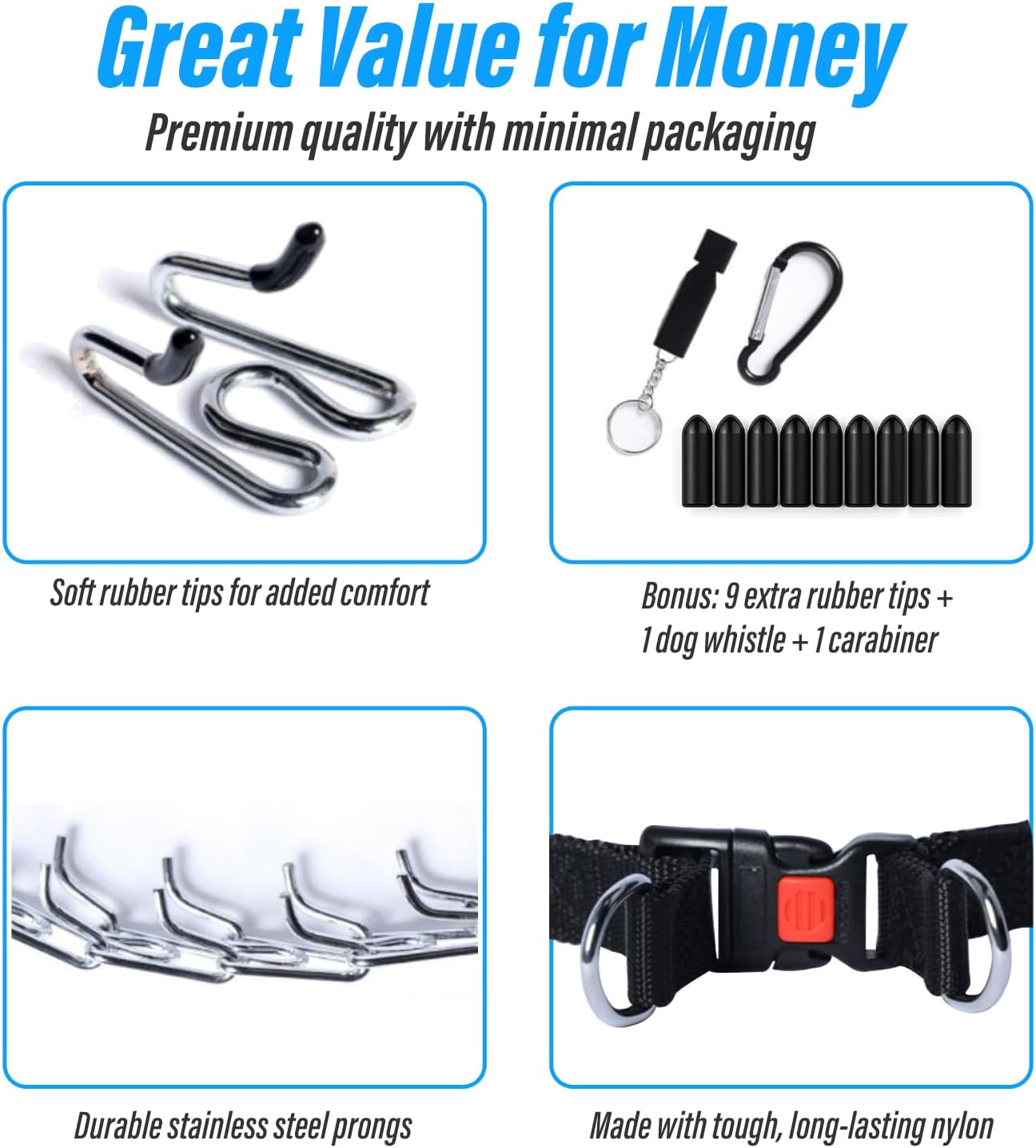 Adjustable Prong Collar for Large Dogs – Durable Metal Dog Collar with Quick Release Buckle, No-Pull Training Pinch Collar for Medium and Large Breeds (L, 20"-21.6")