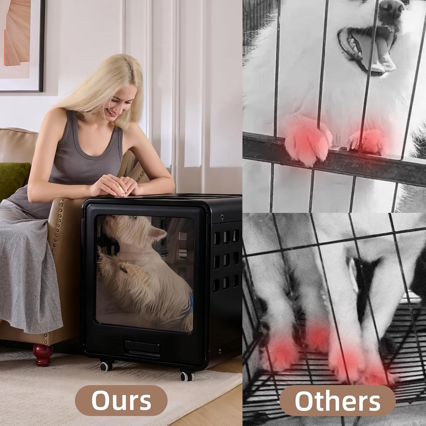 Acrylic Transparent Dog Box, Durable Dog Bed with Movable Panel and Modular Design - Safe, Fashionable and Convenient (Black, Semi-Transparent(26.2" L x 20" W x 23.4" H))