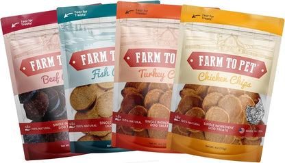 Farm To Pet - Dog Training Treats - Chicken, Turkey, Beef and Fish Chip Protein Variety Pack - 100% All Natural, Single Ingredient Training Treats for Small, Medium, and Large Dogs - Made in USA