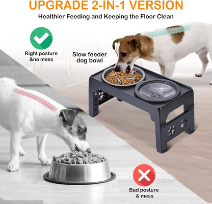 Elevated Dog Bowls, Raised Dog Bowl with 2 Stainless Steel Dog Food Bowls, Dog Bowls Stand Adjusts to 5 Heights 2.95", 8.46", 9.65", 10.82", 12.01" for Small Medium Large Dogs Cats Pets,Black