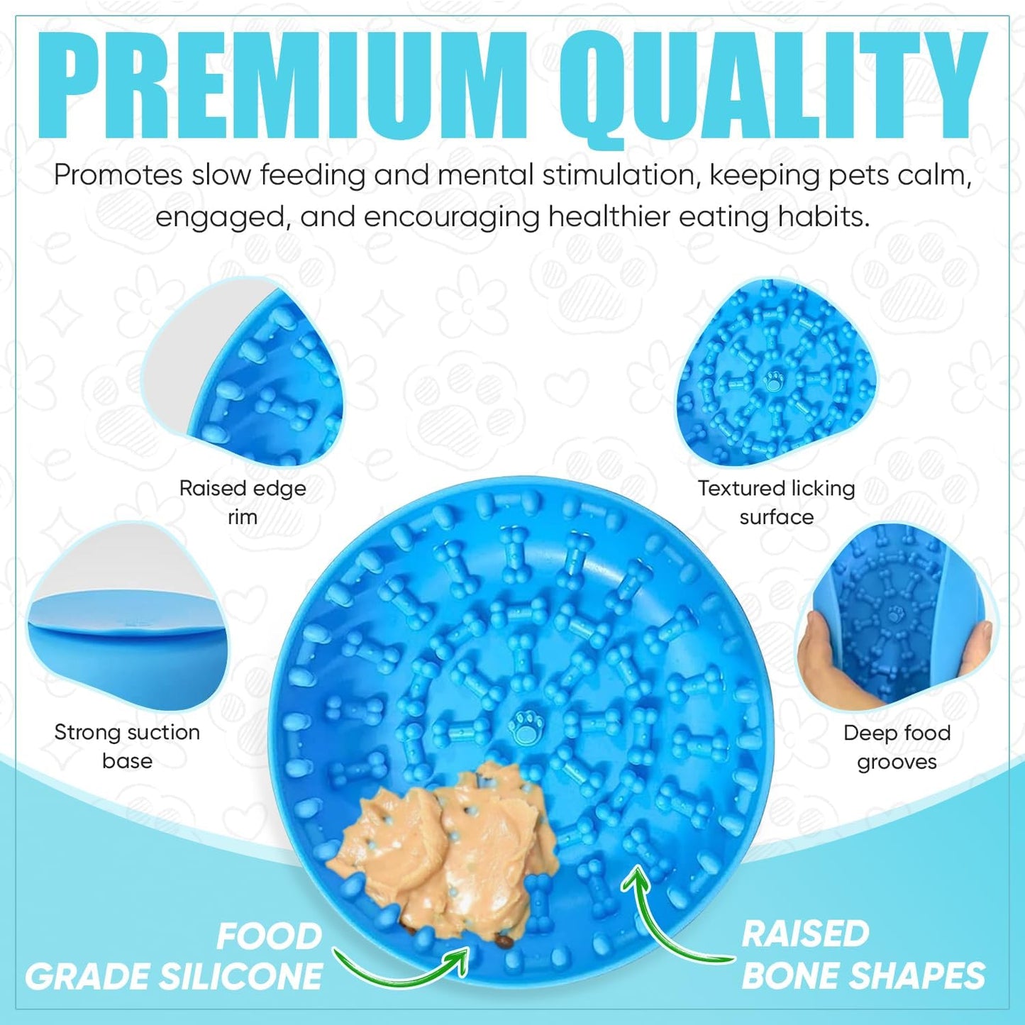 Lick mat for Dog Slow Feeder Bowl Anxiety Boredom Reducer Perfect for Yogurt, Peanut Butter. Wobble Dog Slow Feeder Bowl Easy to Clean - Non Slip Design BPA Free Silicone Licking mat - Blue