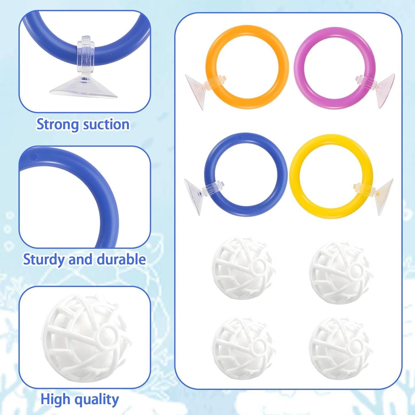 8 Pcs Betta Fish Toys, 4Pcs Betta Fish Tank Accessories and Turtle Toys for Aquatic Turtles with 4 Filter Balls (40mm), Aquarium Training Feeding Ring