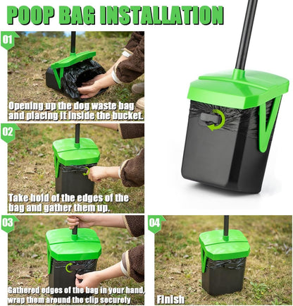 Pooper Scooper Swivel Bin & Rake with 100 Waste Bags, Dog Pooper Scooper with Bag Attachment for Large Medium Small Dogs, Poop Scooper with Lid for Lawn Yard Dog Kennel