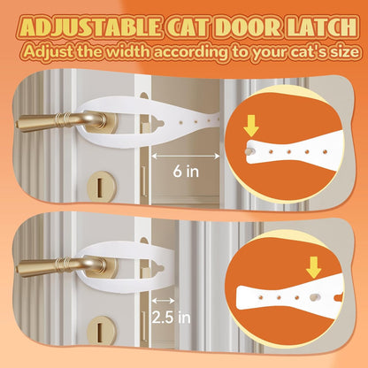 Cat Door Latch, 2 Pcs Cat Door Stopper Pet Door Latch to Keep Dog Out of Litter Box and Food, Door Prop for Cat with 5 Adjustable Size Strap 2.5-6" Wide, No Measuring, Easy to Install, White