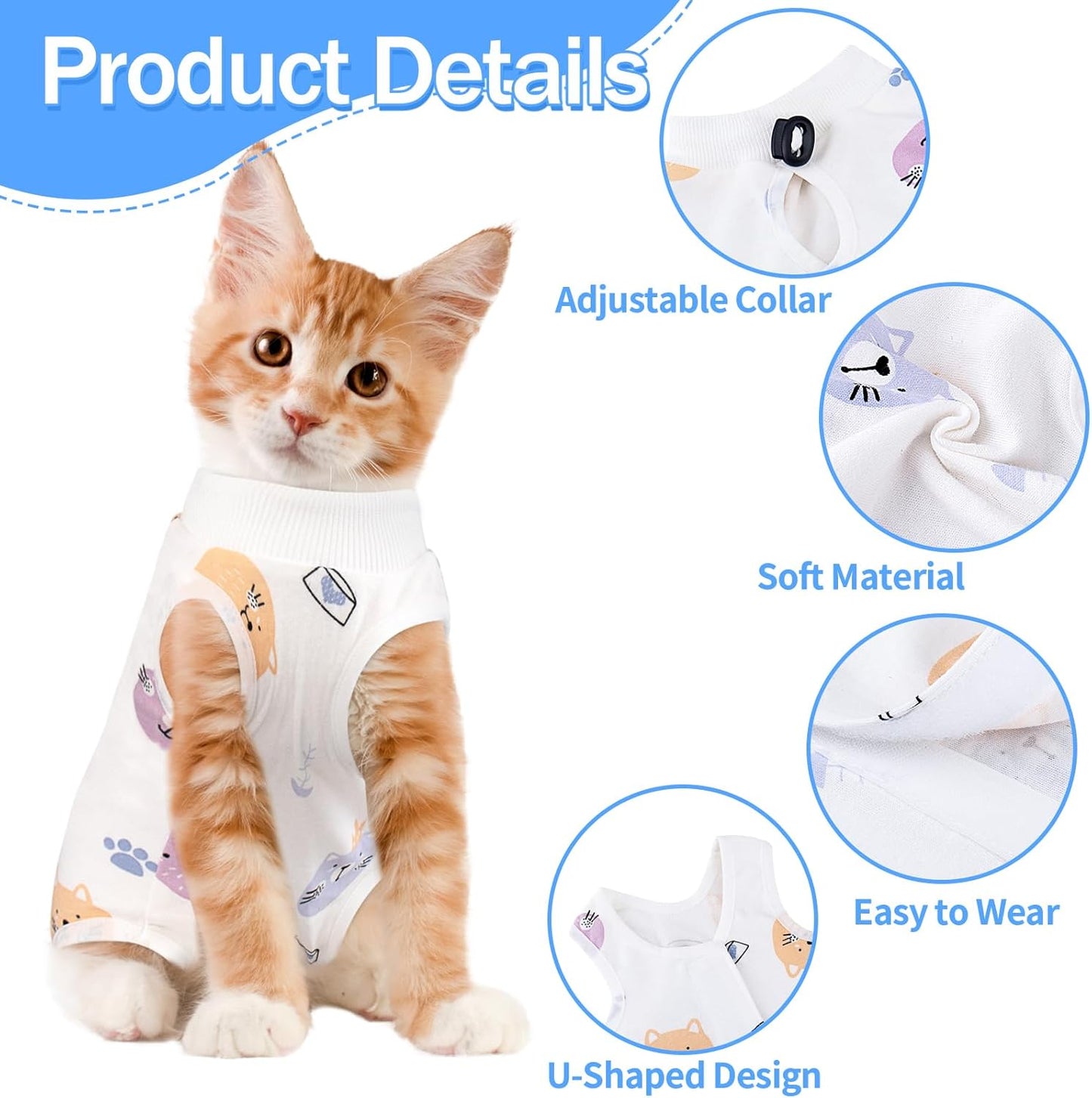 Coppthinktu Cat Recovery Suit Female, Breathable Cat Onesie After Surgery Female for Abdominal Wounds or Skin Diseases, Surgery Recovery Suit Kitten Onesie After Spay Wear Anti Licking