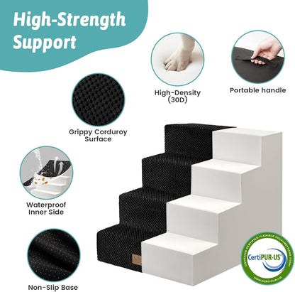 Dog Stairs for Small Dogs, 4 Tier Pet Stairs for Couch and Beds, 17.7" H Non-Slip Dog Steps for Old Cats, Puppy, Small Medium Dogs, 15.7x23.6x17.7 inch, Black