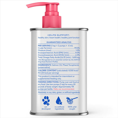 Native Pet Salmon Oil for Dogs & Cats – Pure Omega-3 Fish Oil for Dogs Supplement for Skin & Coat, Joint & Heart Health - Dog Anti-Inflammatory – 100% Wild-Caught Alaskan Sockeye Salmon – 8 oz