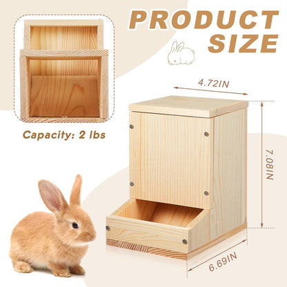 Maxcheck Wooden Rabbit Feeder for Cages, Automatic Small Animal Food Dispenser with Lid, Wood Chicken Grit Oyster Shell Feeders Outside, for Rabbits Ferrets and Other Small Pet Animals